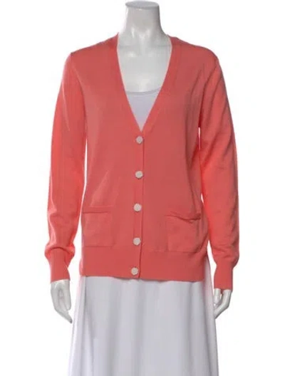 Pre-owned Tory Burch Merino Wool V-neck Sweater W/ Tags In Pink