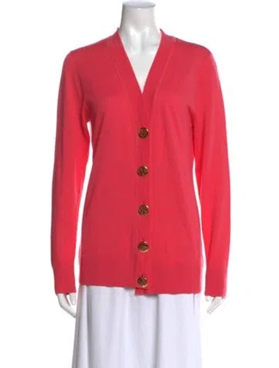 Pre-owned Tory Burch Merino Wool V-neck Sweater W/ Tags In Pink