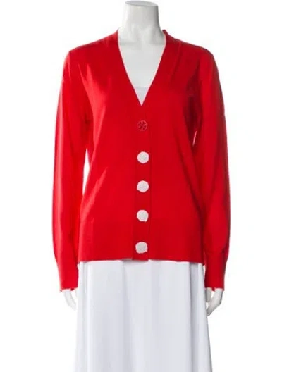Pre-owned Tory Burch Merino Wool V-neck Sweater W/ Tags In Red