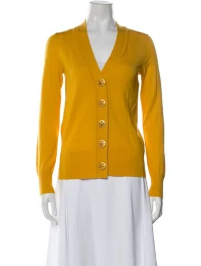 Pre-owned Tory Burch Merino Wool V-neck Sweater W/ Tags In Yellow