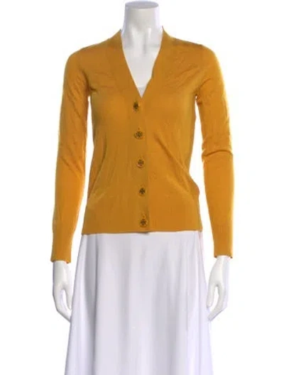 Pre-owned Tory Burch Merino Wool V-neck Sweater W/ Tags In Yellow