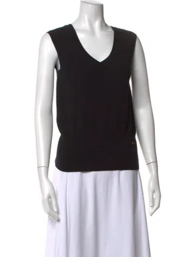 Pre-owned Tory Burch Merino Wool V-neck Top In Black