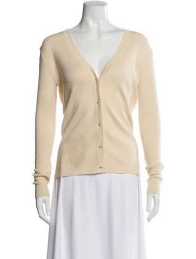 Pre-owned Tory Burch Merino Wool V-neck Top In Neutral