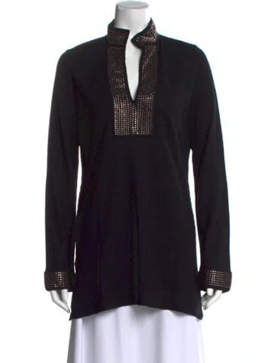Pre-owned Tory Burch Merino Wool V-neck Tunic In Black