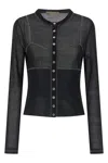 Tory Burch Semi-transparent Mesh Cardigan With Zigzag Stitching In Black