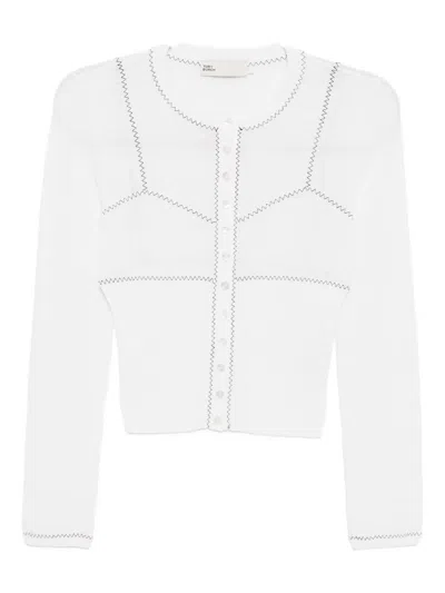 Tory Burch Mesh Cardigan In White