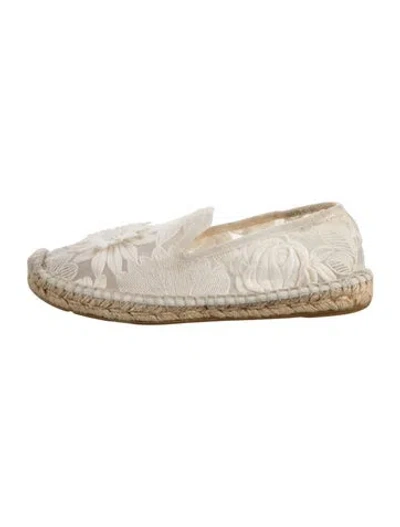 Pre-owned Tory Burch Mesh Floral Print Espadrilles In White