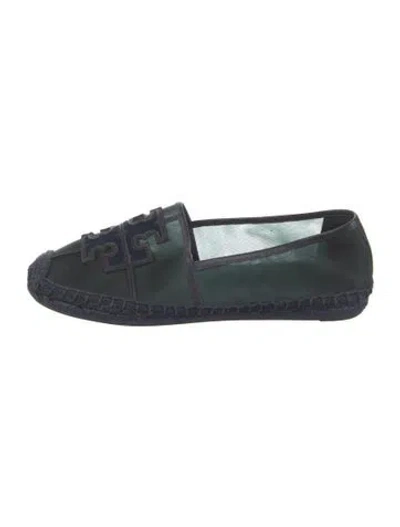 Pre-owned Tory Burch Mesh Leather Trim Embellishment Espadrilles In Blue