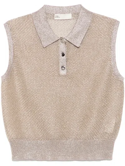 Tory Burch Mesh Polo Top In Neutrals
