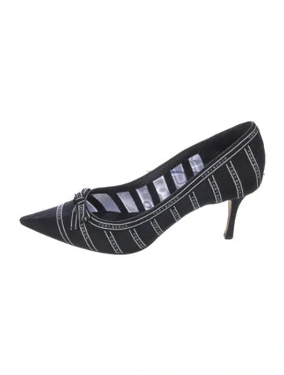 Pre-owned Tory Burch Mesh Striped Pumps In Black