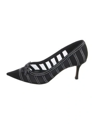Pre-owned Tory Burch Mesh Striped Pumps In Black