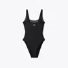 Tory Burch Logo Embroidered One-piece Swimsuit In Black/black