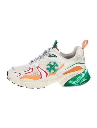Pre-owned Tory Burch Mesh Tweed Pattern Athletic Sneakers In White