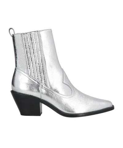 Tory Burch Metallic Denim Ankle Boots In Silver