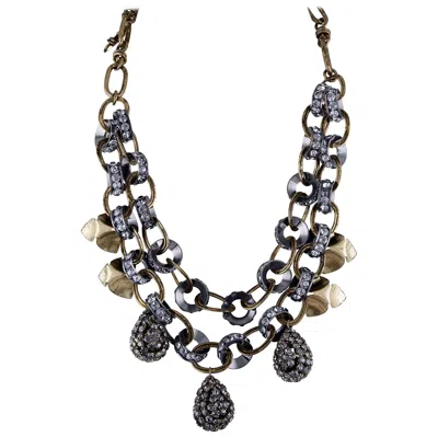 Pre-owned Tory Burch Metallic Double Chain Diamanté Tear Drop Necklace In Multi