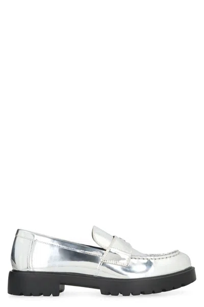 Tory Burch Metallic Medallion Classic Lug-sole Loafers In Silver