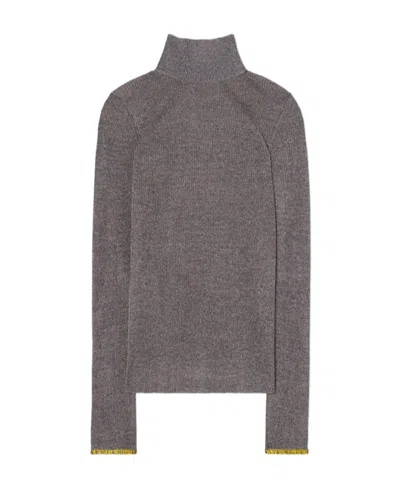 Tory Burch Metallic-effect High Neck Jumper In Gray