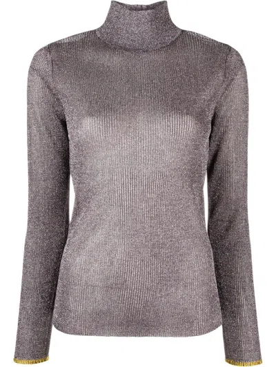 Tory Burch Metallic-effect High Neck Jumper In Silver