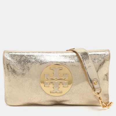 Pre-owned Tory Burch Metallic Gold Leather Reva Shoulder Bag