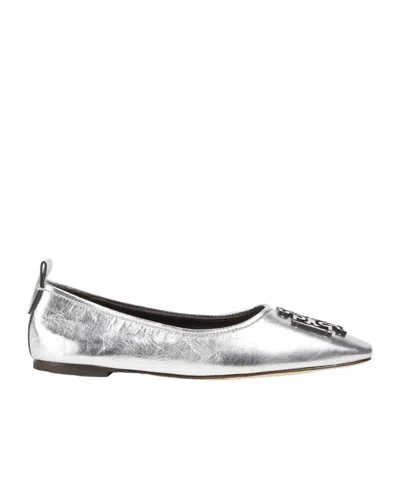 Tory Burch Metallic Leather Ballet Flats In Silver