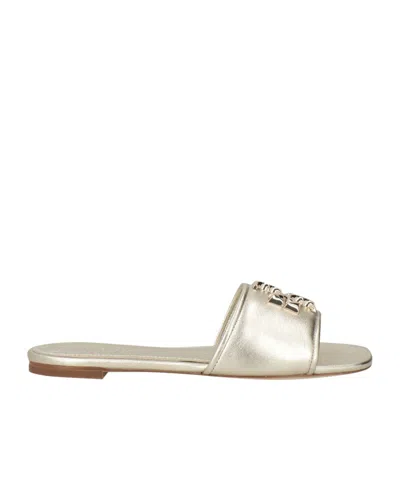 Tory Burch Metallic Leather Slide Sandals In Nude