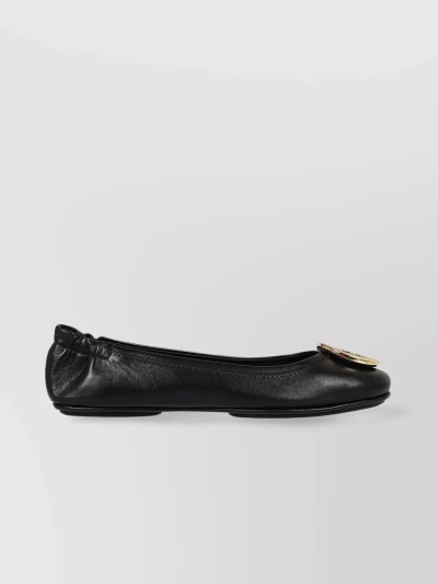 TORY BURCH METALLIC LOGO BOW BALLET FLATS