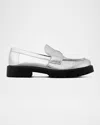 Tory Burch Metallic Medallion Classic Lug-sole Loafers In Argento