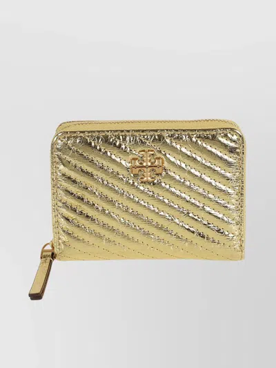 TORY BURCH METALLIC QUILTED SMALL ZIP AROUND WALLET