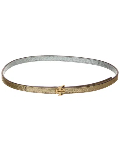 Tory Burch Metallic Reversible Logo Leather Belt In Gold