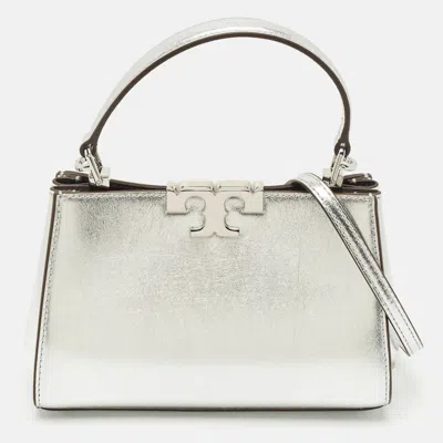 Pre-owned Tory Burch Metallic Silver Leather Mini Eleanor Top Handle Bag