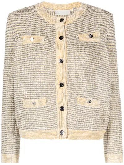 TORY BURCH METALLIC-THREAD STRIPED CARDIGAN