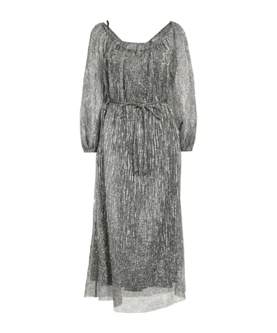 Tory Burch Metallic-finish Flared Skirt In Silver