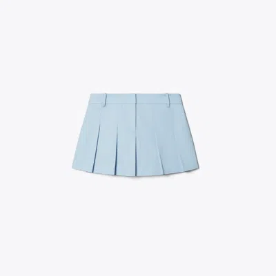 Tory Burch Micro Twill Pleated Short In Blue