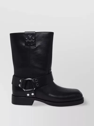 Tory Burch 'mid-calf Motorcycle' Leather Boots In Black