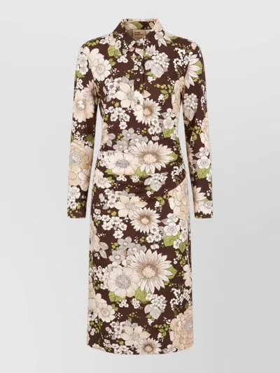 Tory Burch Floral Midi Shirt Dress In Multi