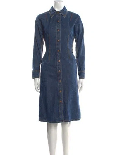 Pre-owned Tory Burch Midi Length Dress In Blue