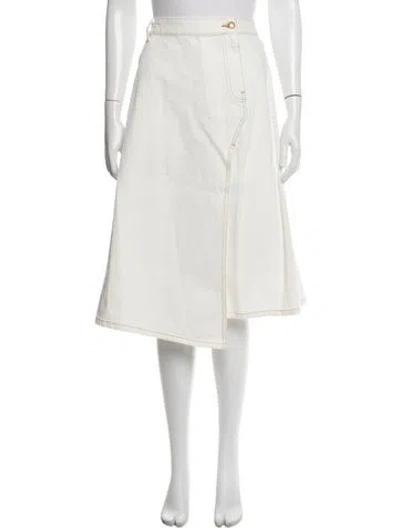 Pre-owned Tory Burch Midi Length Skirt In White