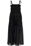 Tory Burch Cotton Smocked Midi Dress In Black