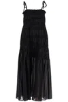 Tory Burch Cotton Smocked Midi Dress In Black