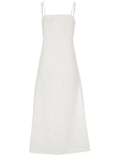 Tory Burch Midi White Dress With Embroidery