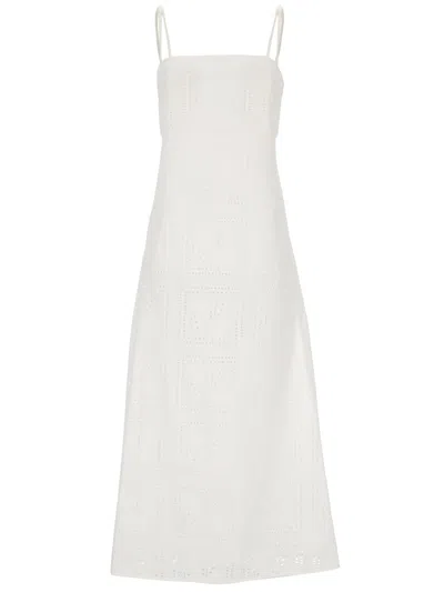 TORY BURCH MIDI WHITE DRESS WITH EMBROIDERY IN COTTON WOMAN