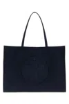 Tory Burch Spacious Black Tote With Embossed Logo And Sturdy Handles In Blue