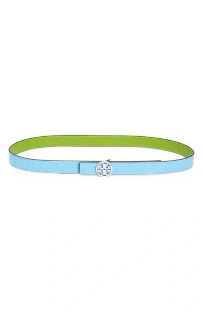 Tory Burch Miller 1-inch Reversible Logo Belt In Moroccan Blue/wheatgrass