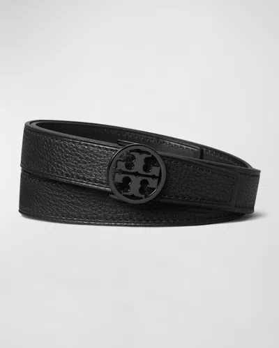 Tory Burch Miller 1" Pebbled Leather Belt In 001 Black Black Black