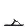 Tory Burch Leather Sandals With Logo On The Front In Black