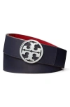 Tory Burch Miller 1.5-inch Reversible Logo Belt In Tory Red/tory Navy/silver