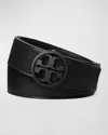 Tory Burch 1.5" Miller Pebbled Powder-coated Belt In 001 Black Black Black