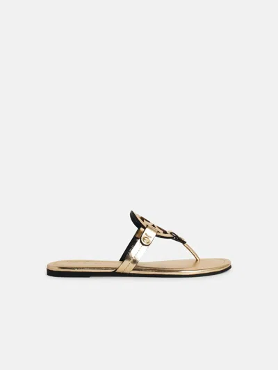 Tory Burch 'miller' Beige Leather Flip-flops In Gold