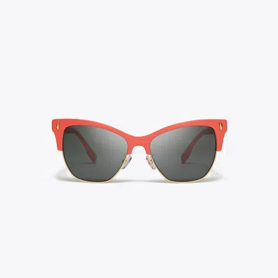 Tory Burch Miller Clubmaster Sunglasses In Coral/dark Grey