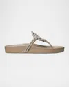 Tory Burch Miller Cloud Knotted Pave Leather Thong Sandals In Brown